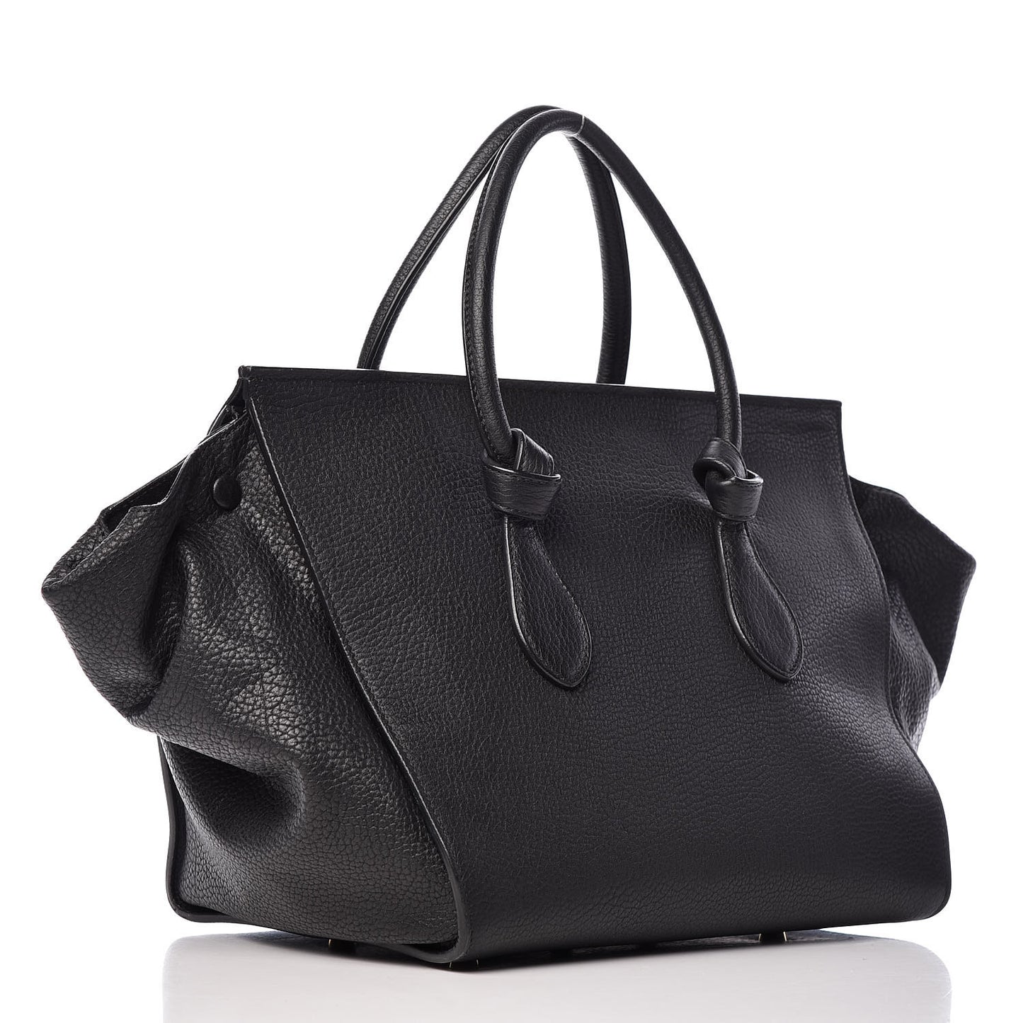 Crisped Calfskin Medium Tie Knot Tote Black