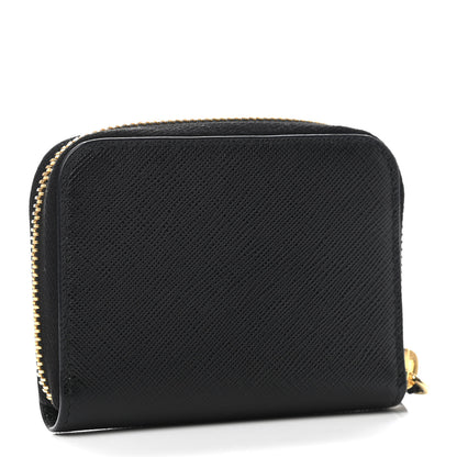 Prada Saffiano Compact Bow Embellished Zip Around Wallet Black Pale Pink 2 of 4