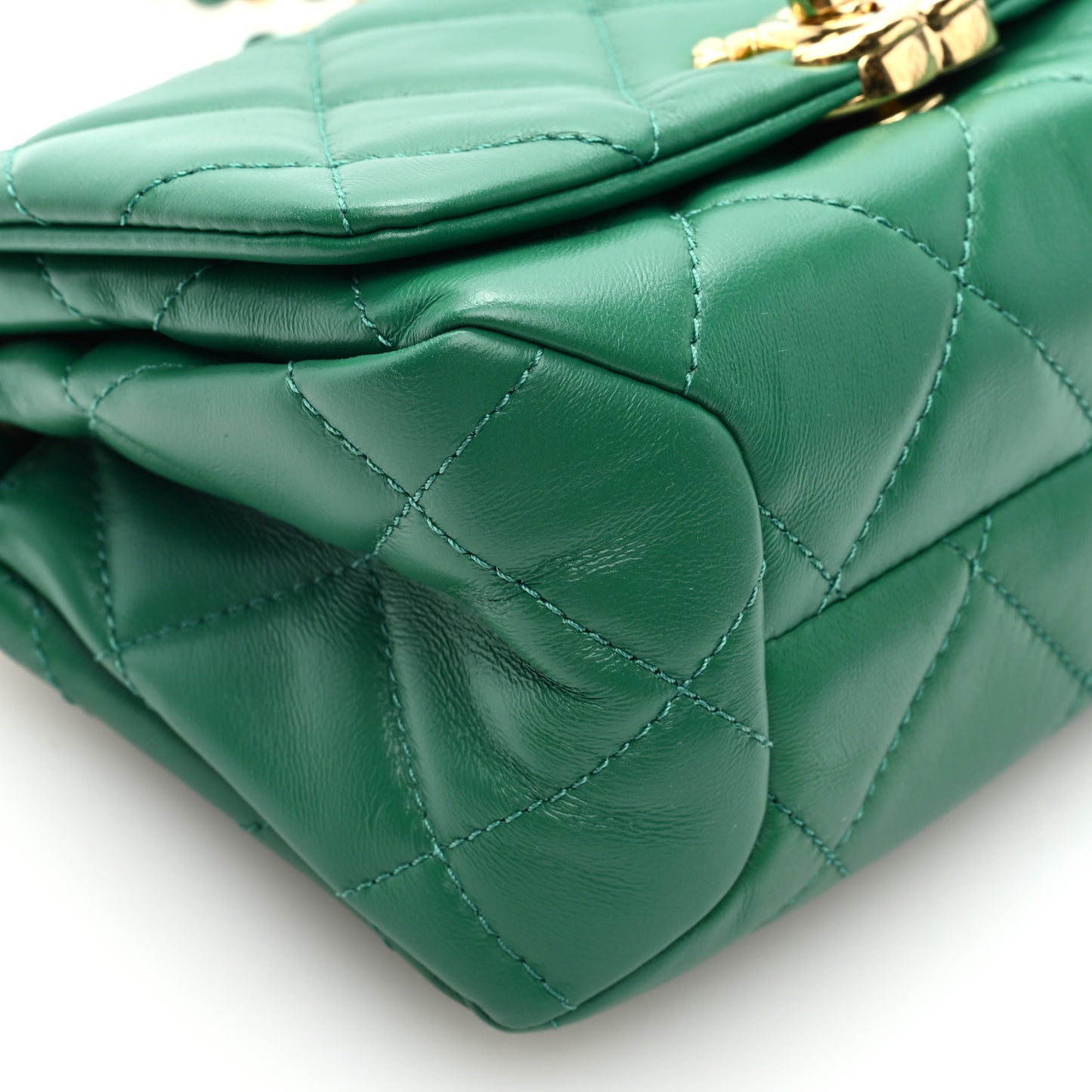 Lambskin Quilted Mini Color Match Flap Green