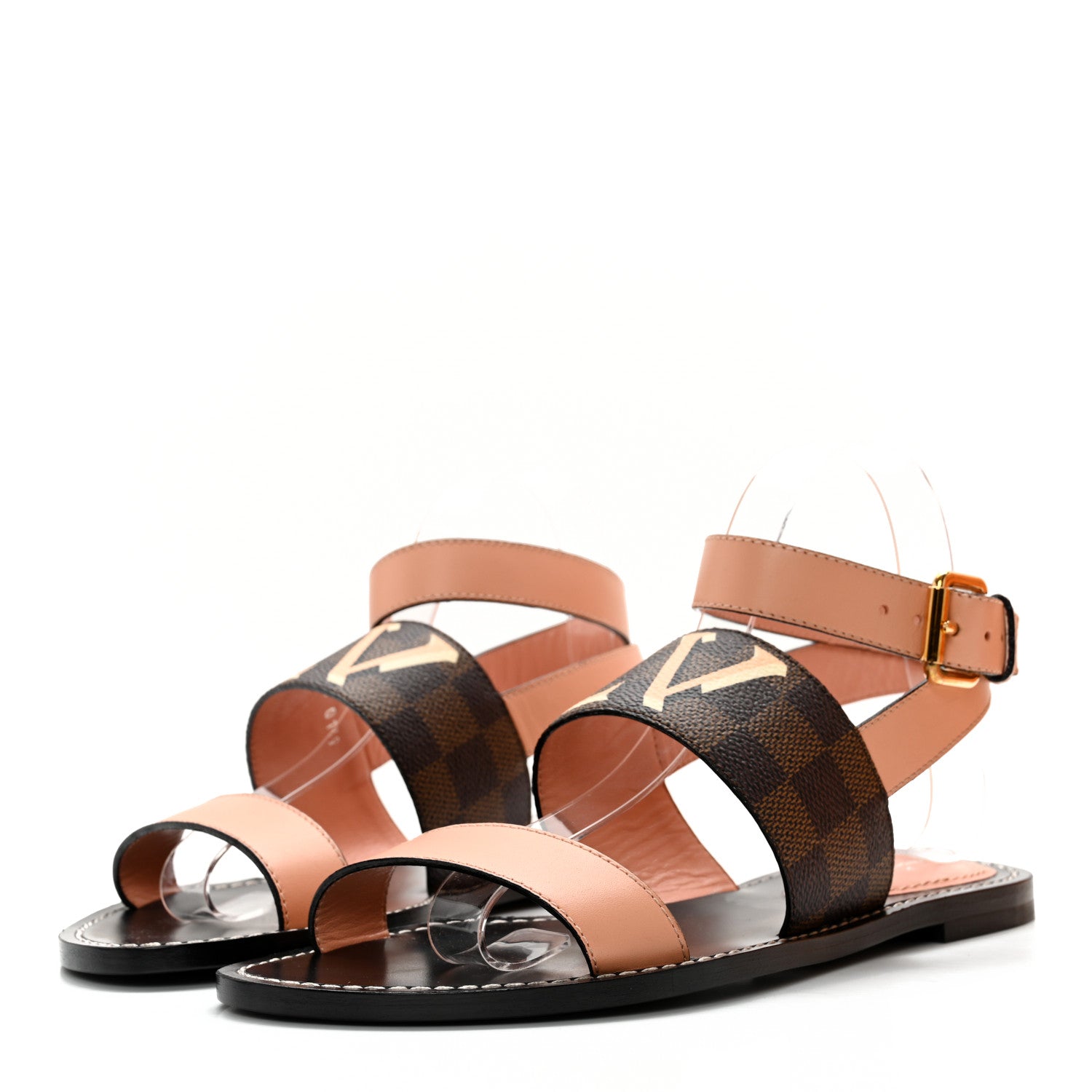 Louis Vuitton Calfskin Damier Ebene Passenger Flat Sandals 37.5 Venus Pink 3 of 11