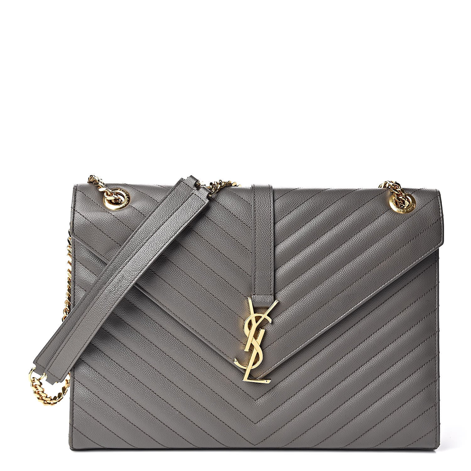 Saint Laurent Grain De Poudre Matelasse Chevron Large Monogram Satchel Earth 1 of 12