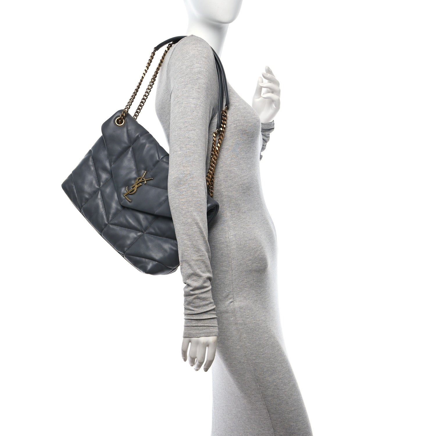 Saint Laurent Calfskin Quilted Medium Loulou Puffer Monogram Chain Satchel Storm 2 of 10
