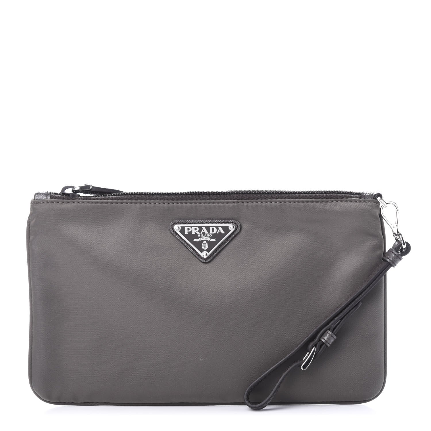 Prada Tessuto Nylon Saffiano Wristlet Grey 1 of 8