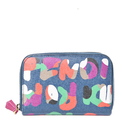 Fendi Vitello Elite Fendi Roma Mini Zip Around Wallet Cobalt Multicolor 1 of 11