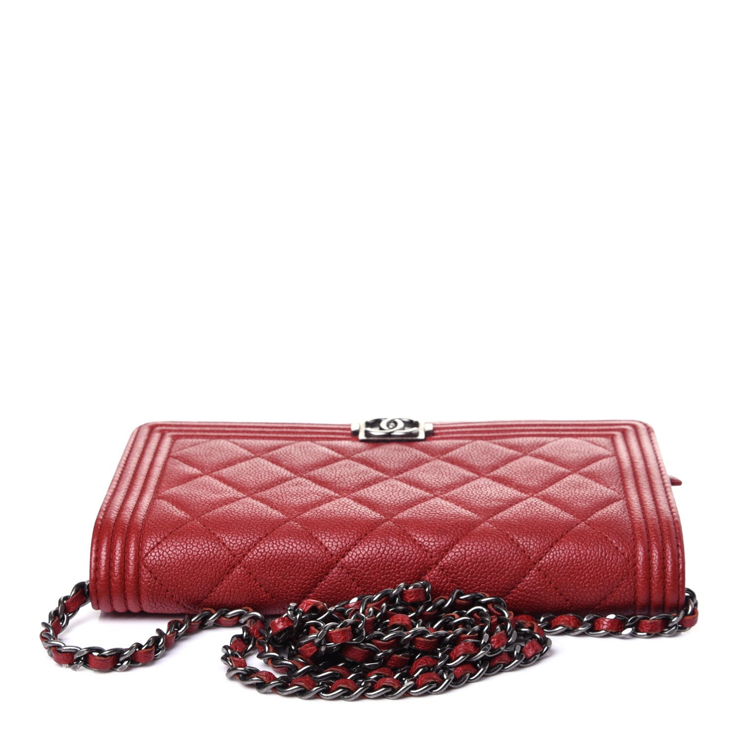 Chanel Caviar Quilted Boy Wallet On Chain WOC Red 11 of 11