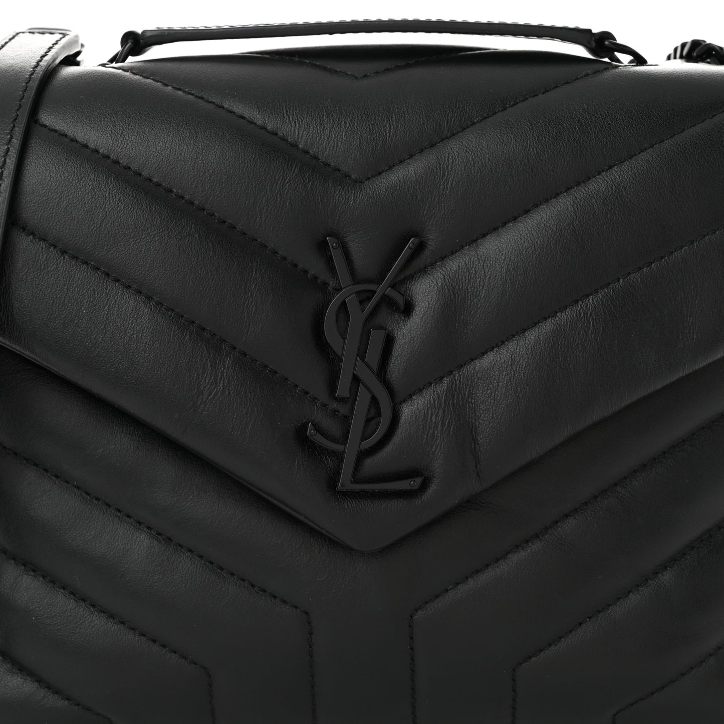 Calfskin Y Quilted Monogram Monochrome Small Loulou Chain Satchel Black