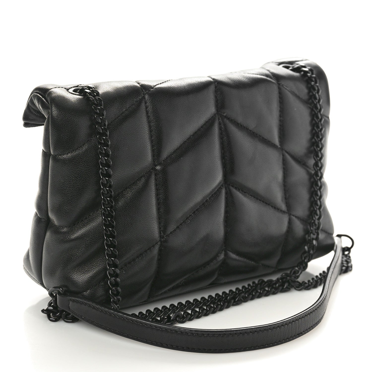 Saint Laurent Lambskin Quilted Toy Loulou Puffer Monogram Monochrome Chain Satchel Black 3 of 13