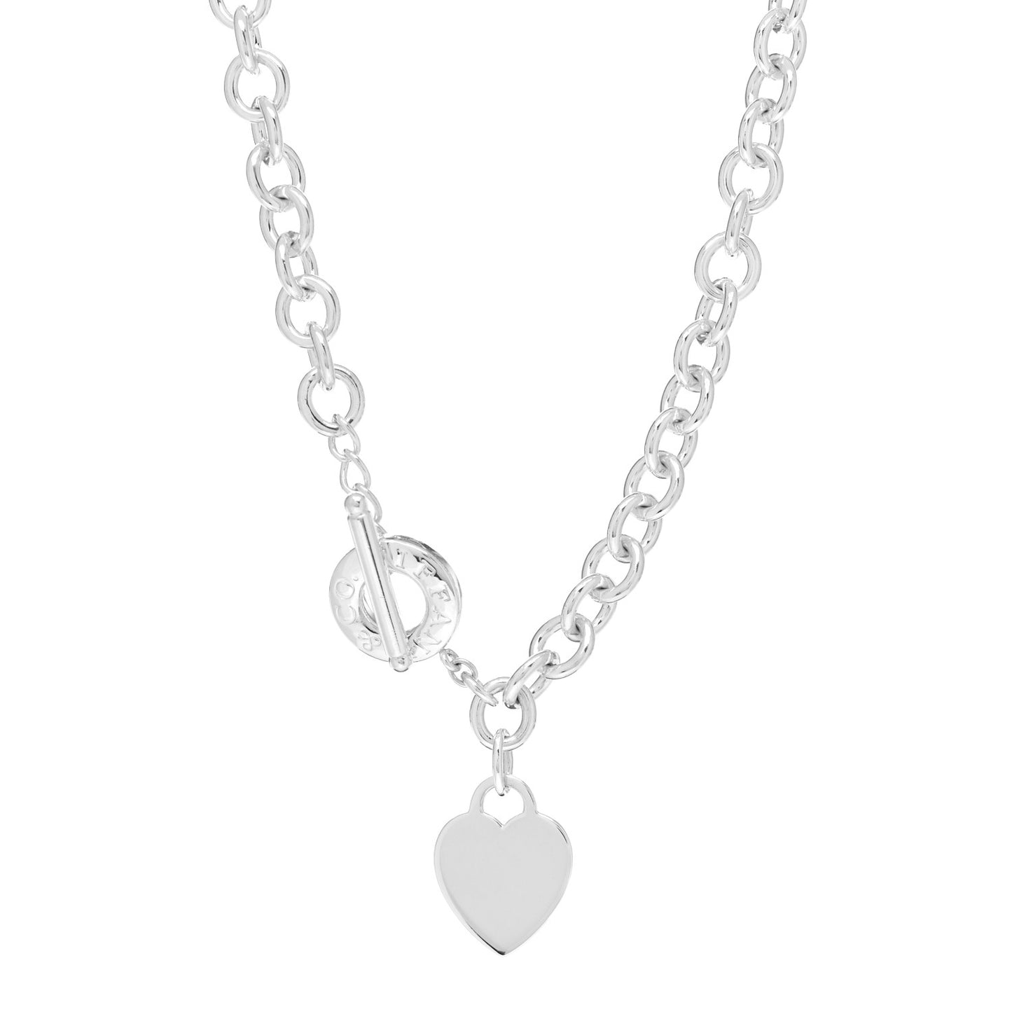 Sterling Silver Heart Tag Toggle Necklace