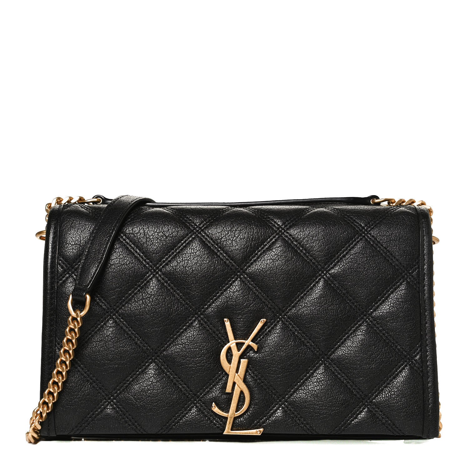 Saint Laurent Lambskin Diamond Quilted Becky Chain Wallet Black 1 of 13