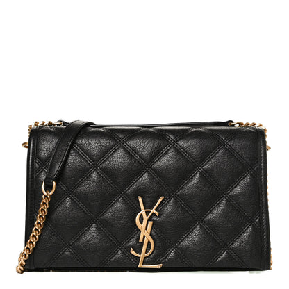 Saint Laurent Lambskin Diamond Quilted Becky Chain Wallet Black 1 of 13