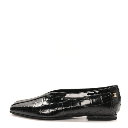 Chanel Patent Calfskin Crocodile Embossed Ballet Flats 36.5 Black 1 of 20