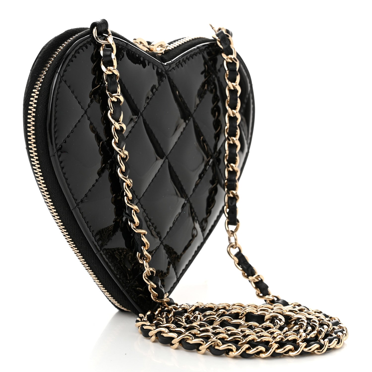 Chanel Patent Calfskin Resin Quilted CC Heart Clutch With Chain Black 4 of 18