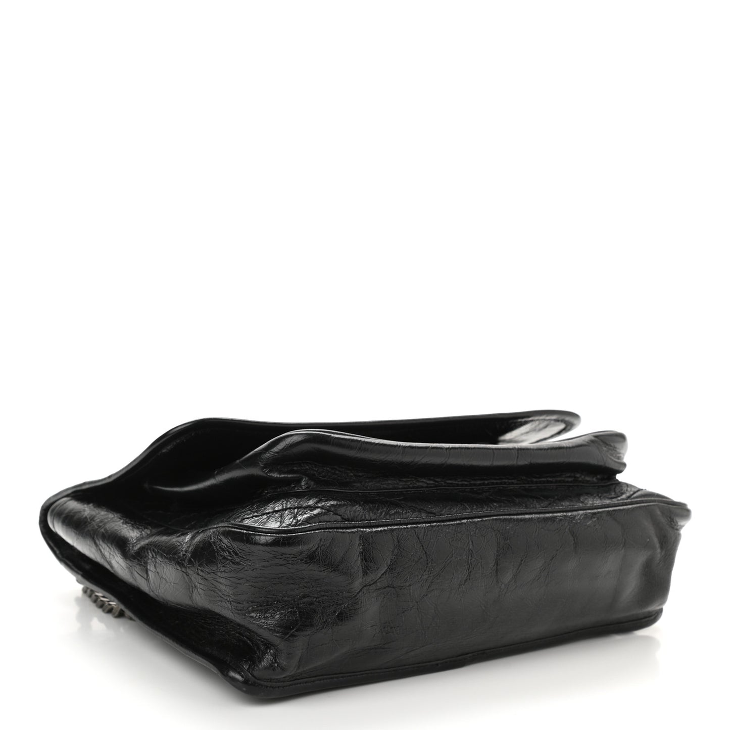 Crinkled Calfskin Matelasse Monogram Medium Niki Chain Satchel Black