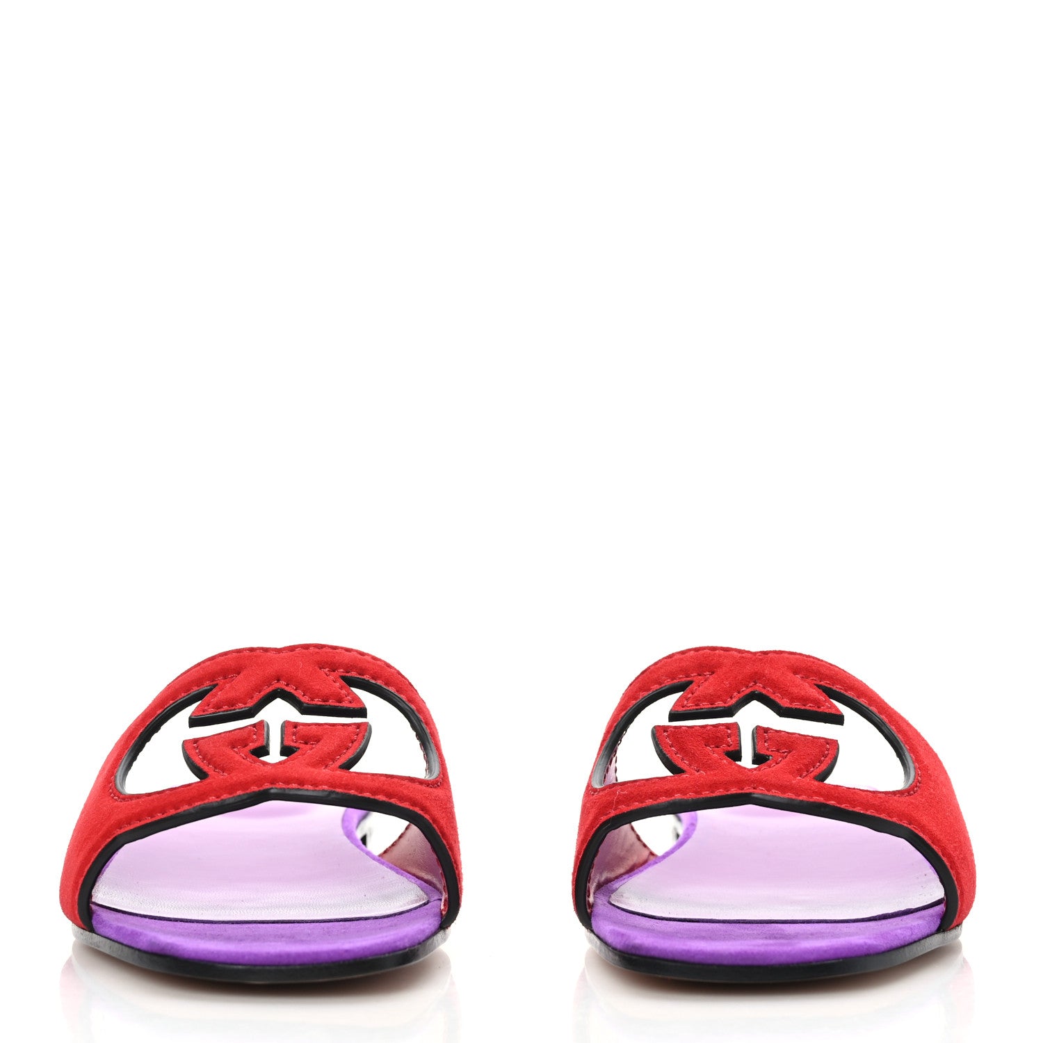 Gucci Kid Scamosciato Interlocking G Cut Out Slide Sandals 38.5 Purple Red 2 of 7