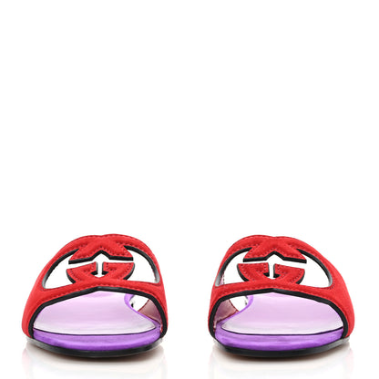Gucci Kid Scamosciato Interlocking G Cut Out Slide Sandals 38.5 Purple Red 2 of 7