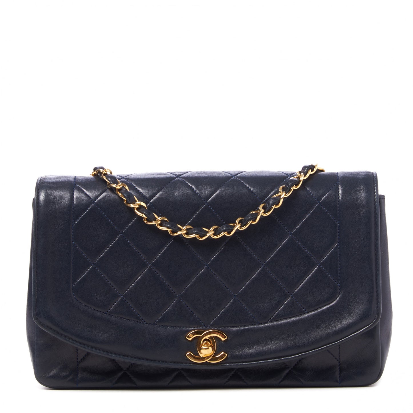 Lambskin Quilted Medium Single Flap Navy