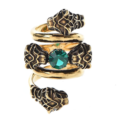 Gucci Crystal Tiger Heads Double Wrap Ring 8 Aged Gold 1 of 6