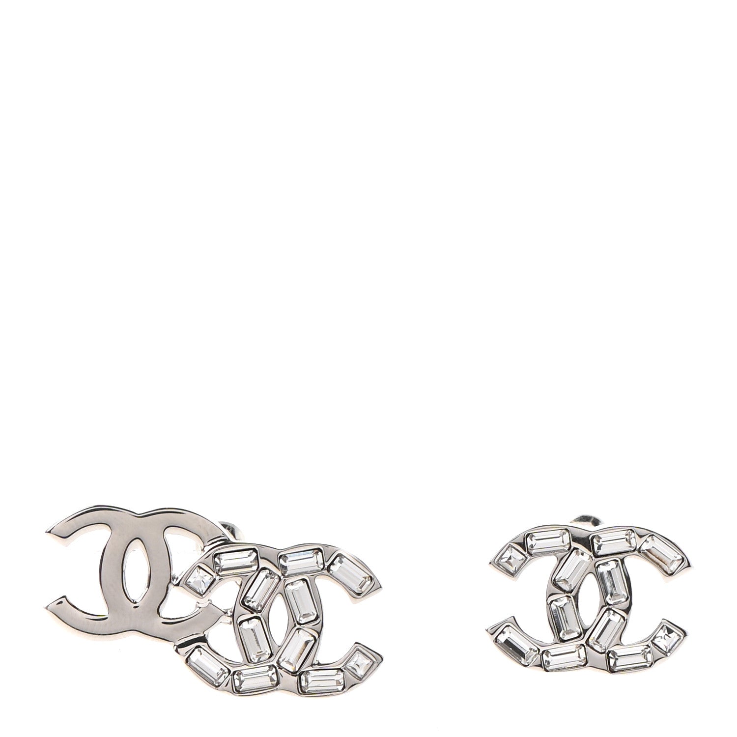 Chanel Baguette Crystal Double CC Earrings Silver 1 of 5