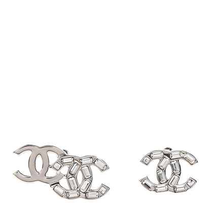 Chanel Baguette Crystal Double CC Earrings Silver 1 of 5