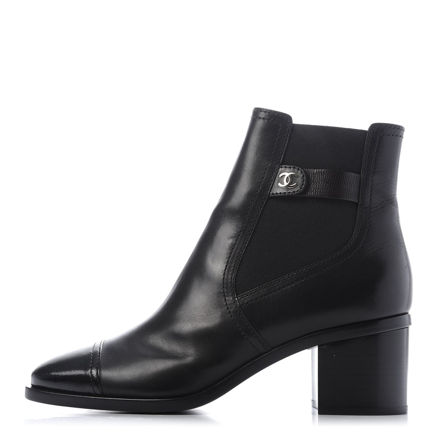 Calfskin Patent Cap Toe Short Boots 40.5 Black