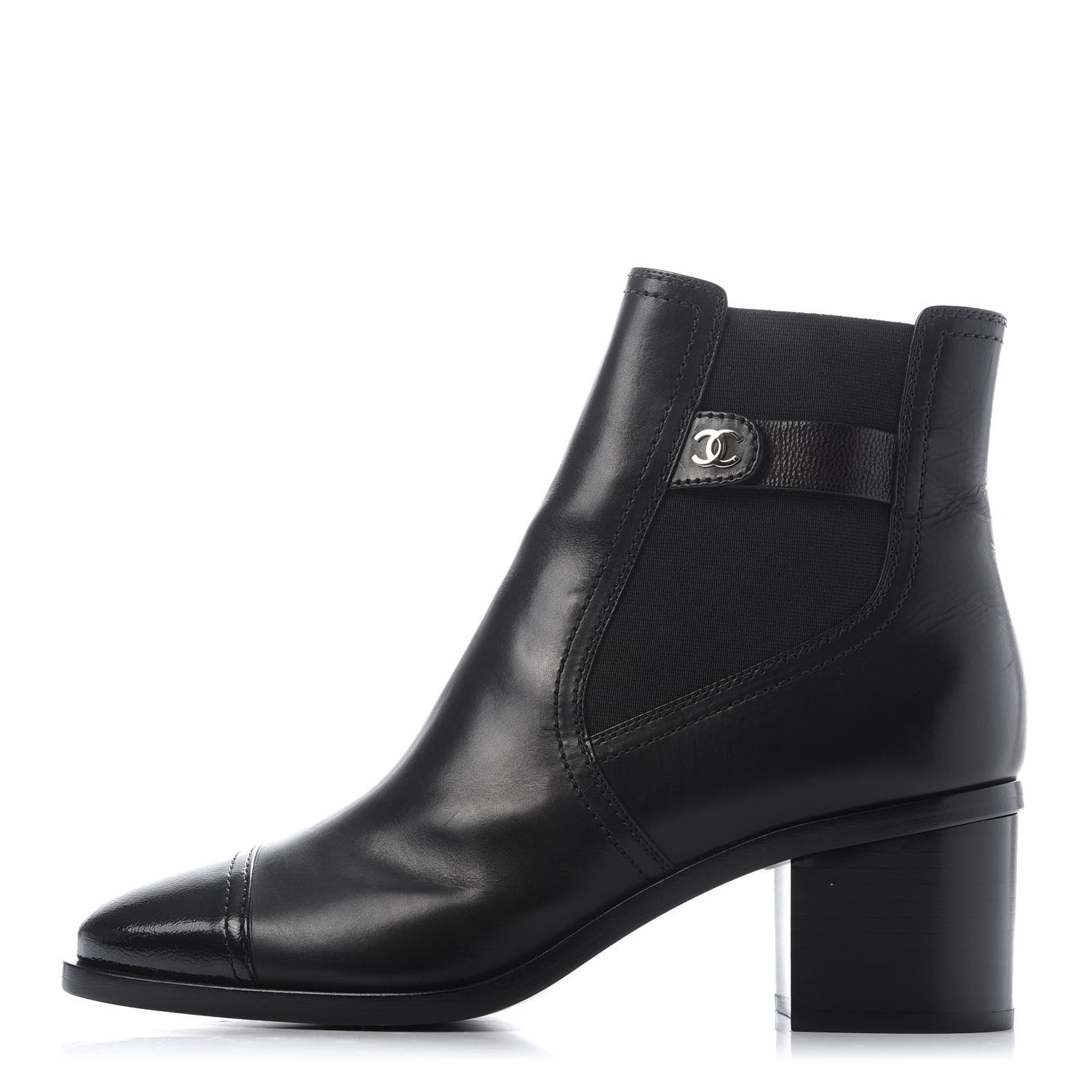 Chanel Calfskin Patent Cap Toe Short Boots 40.5 Black 1 of 8