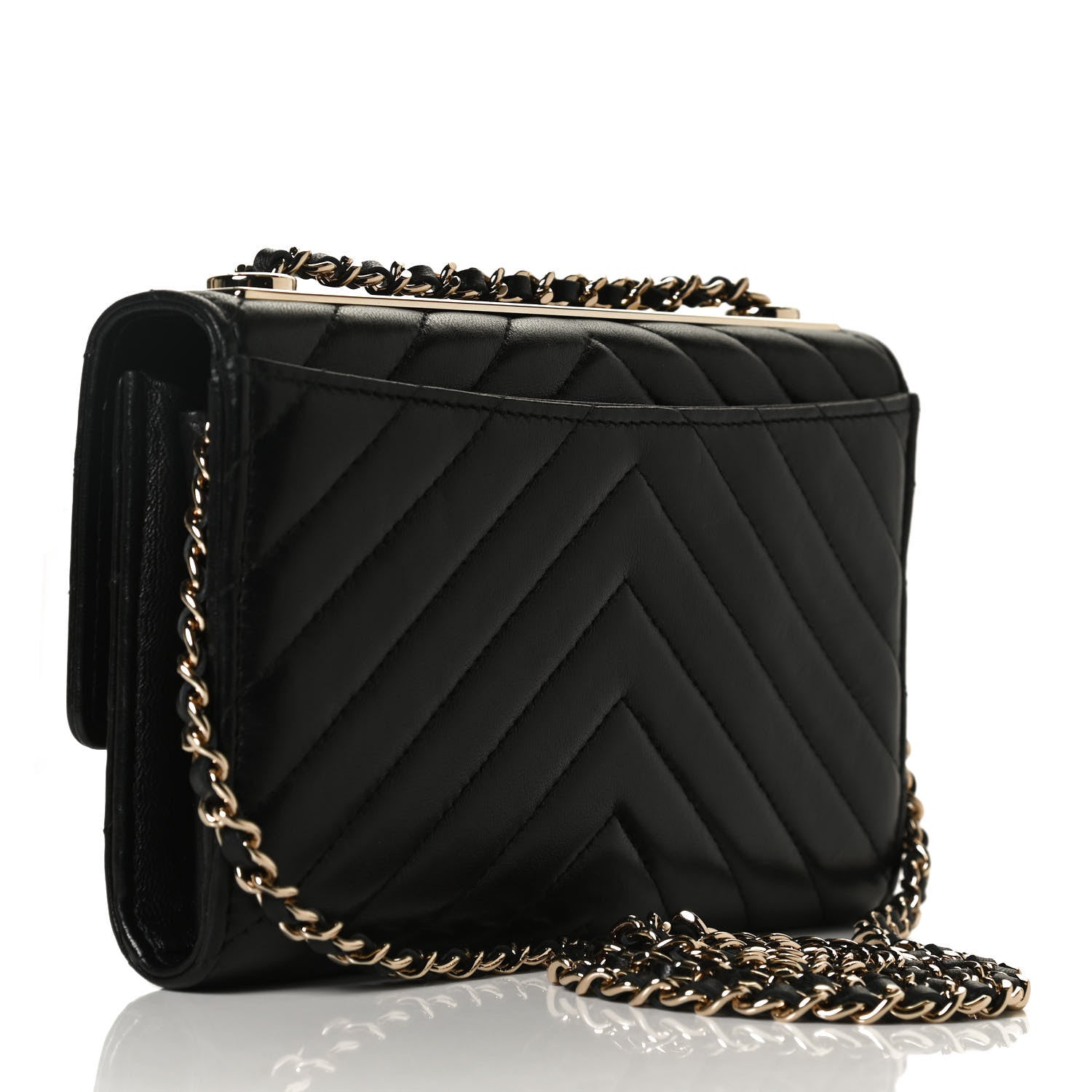 Chanel Lambskin Chevron Quilted Trendy CC Wallet On Chain WOC Black 3 of 12
