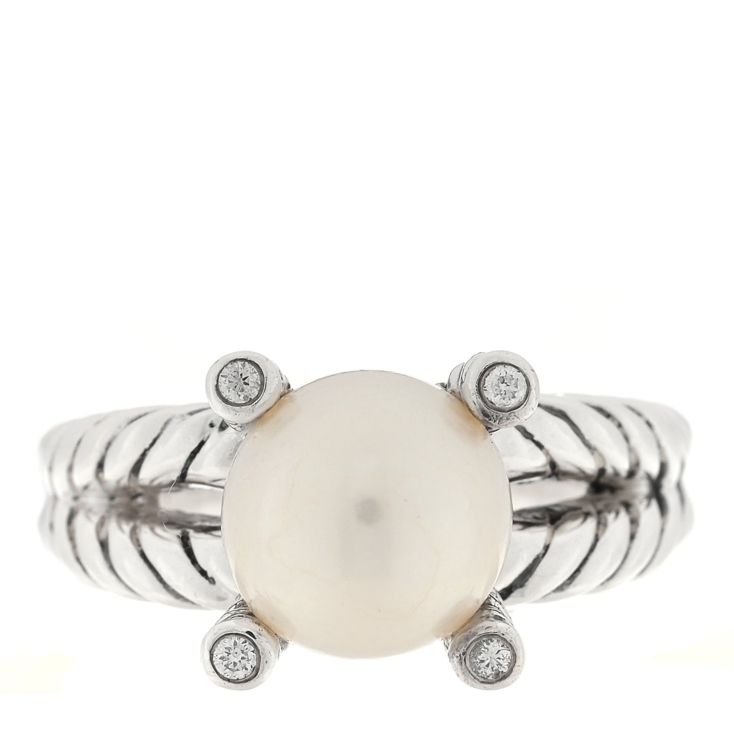 Sterling Silver Diamond Pearl 10mm Cable Ring 54 7
