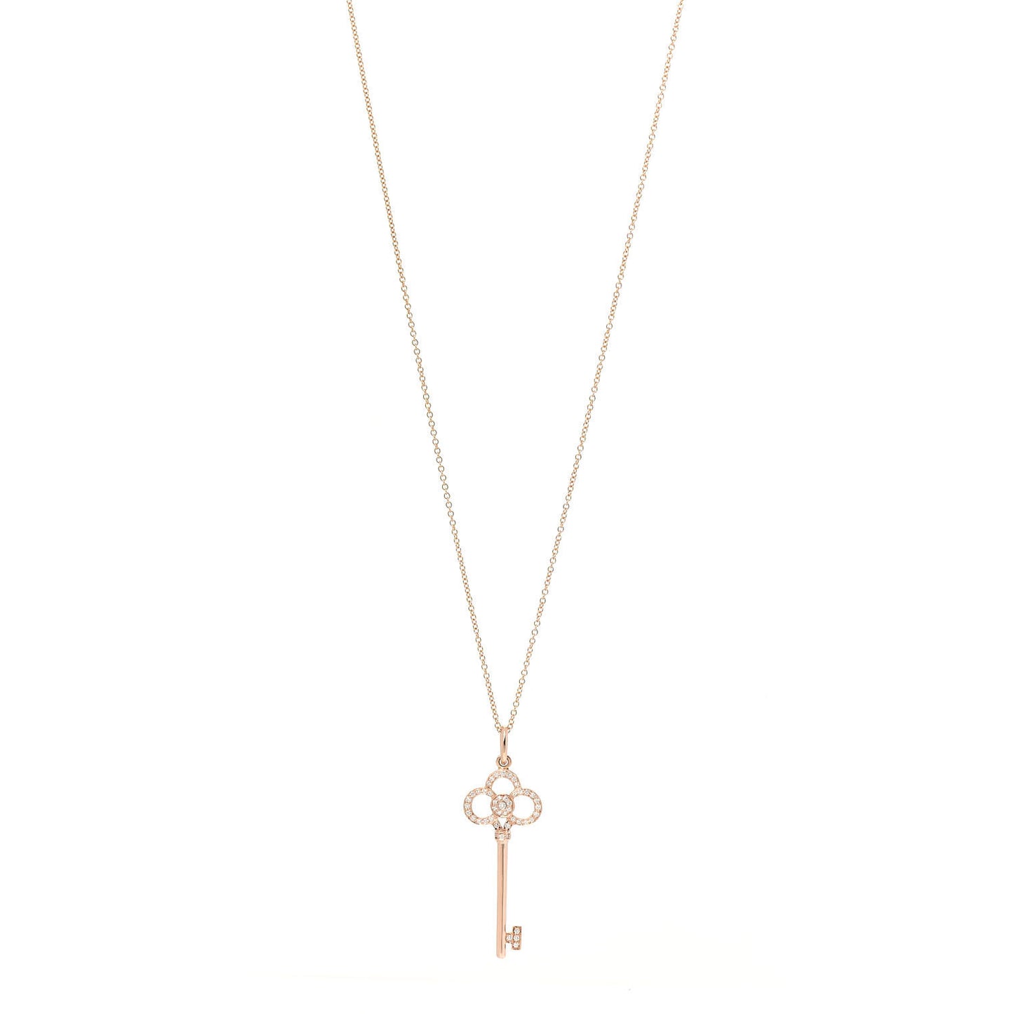 18K Rose Gold Diamond Crown Key Pendant Necklace