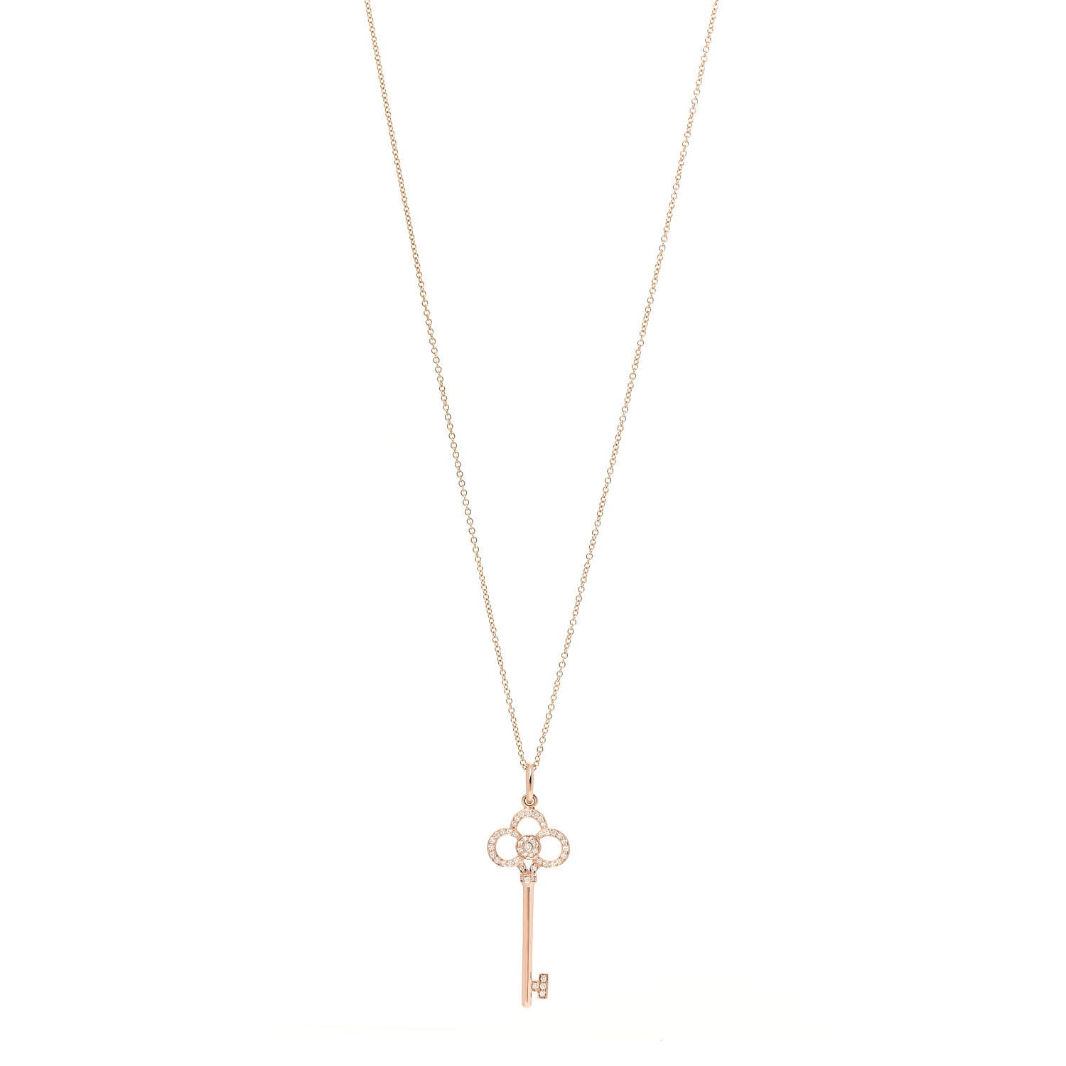 Tiffany 18K Rose Gold Diamond Crown Key Pendant Necklace 1 of 8