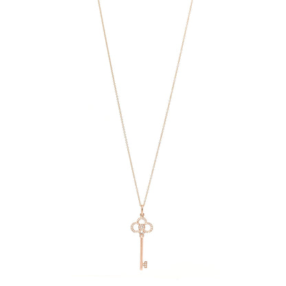 Tiffany 18K Rose Gold Diamond Crown Key Pendant Necklace 1 of 8