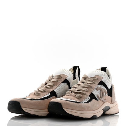 Chanel Mesh Suede Fabric Womens CC Sneakers Light 40 Pink White Black 3 of 11