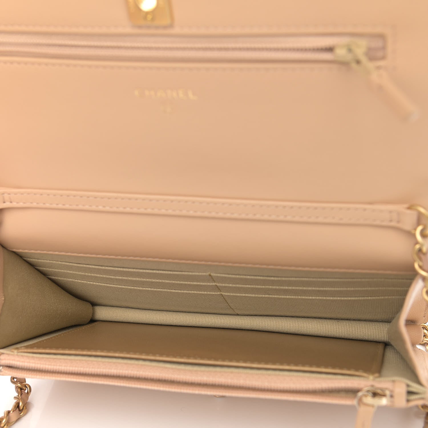 Chanel Lambskin Quilted CC Pearl Crush Wallet on Chain WOC Beige 5 of 13
