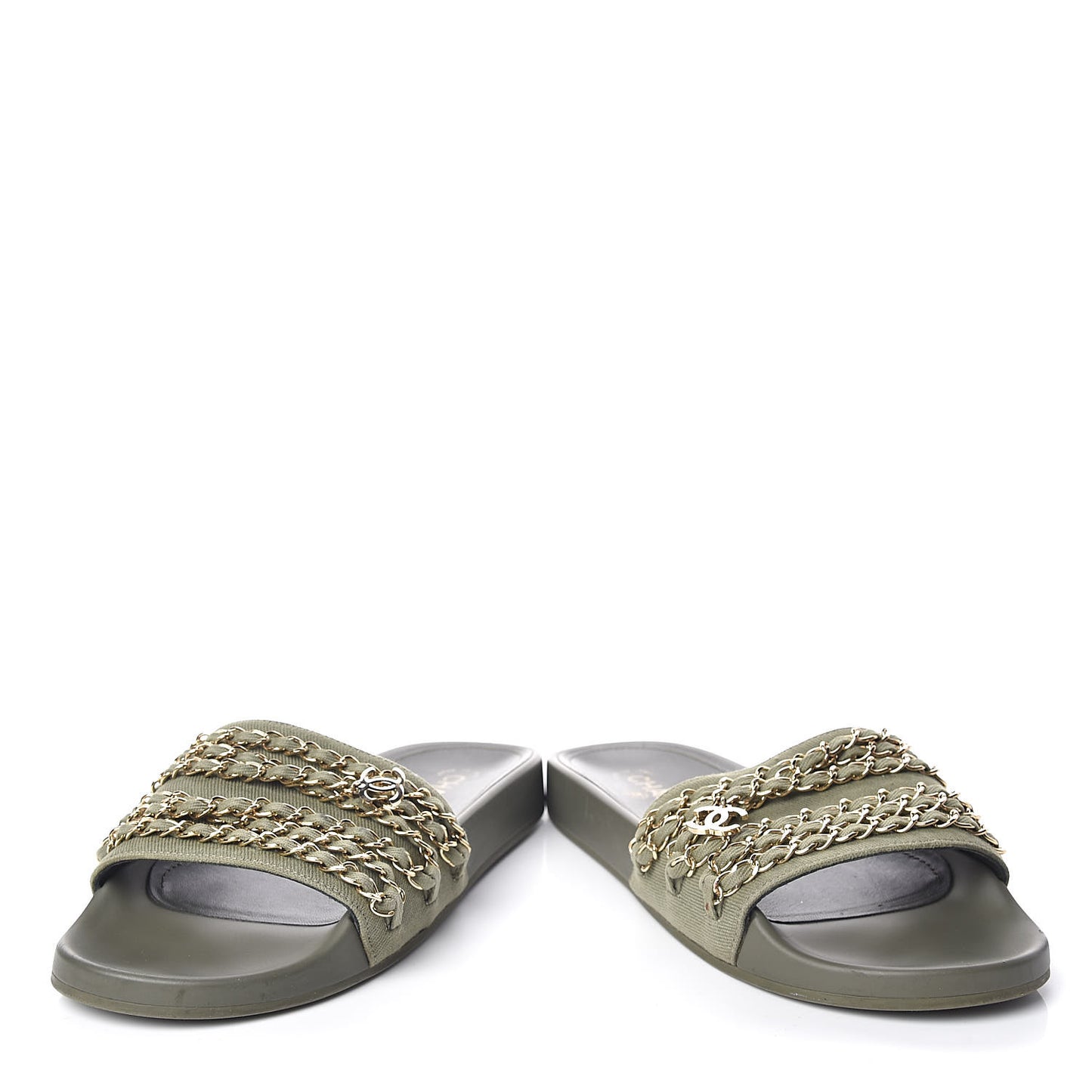 Canvas Chain Flat Sandals 39 Khaki