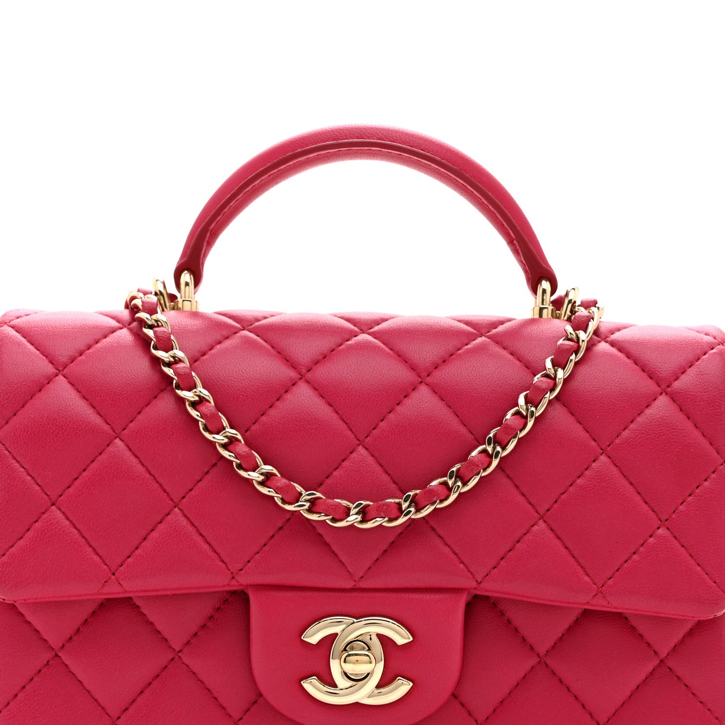 Lambskin Quilted Mini Top Handle Rectangular Flap Dark Pink