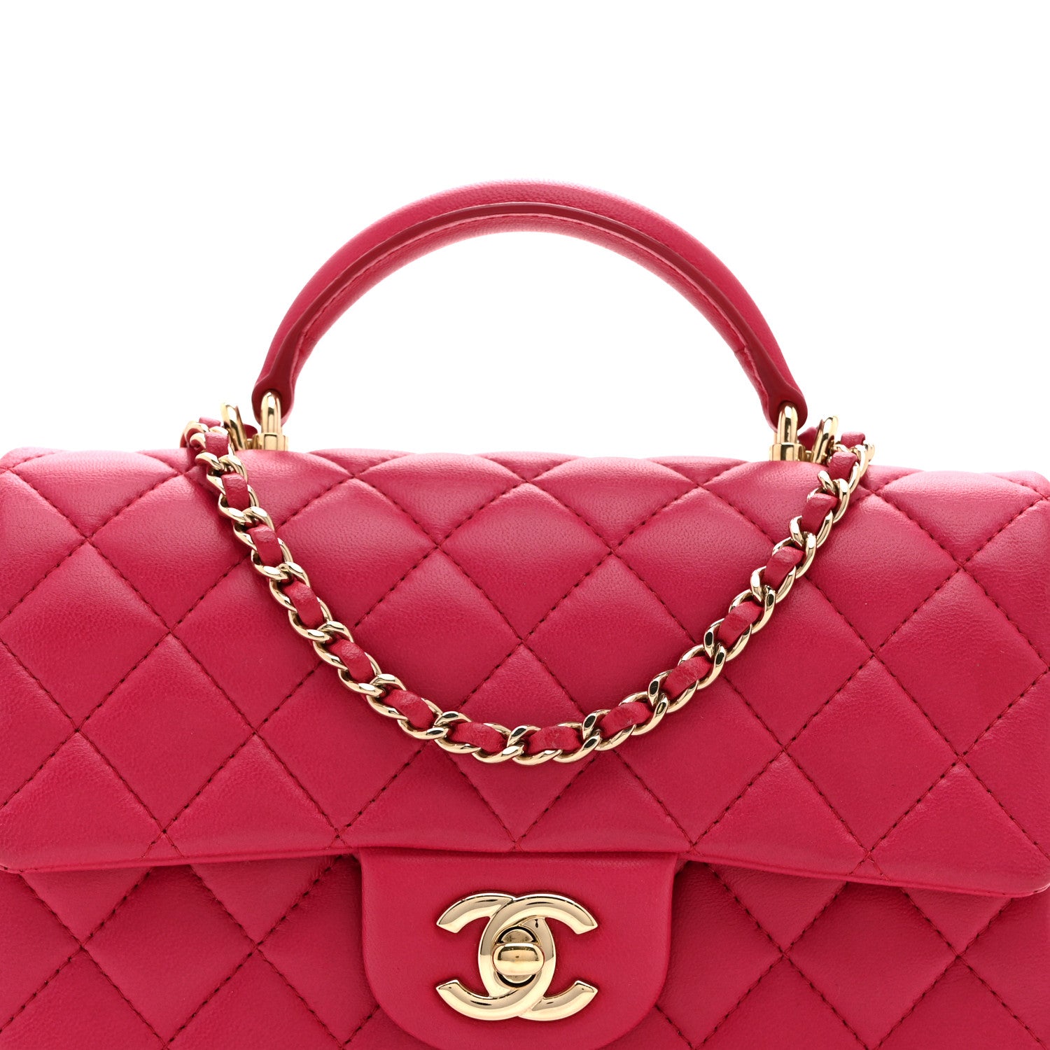 Chanel Lambskin Quilted Mini Top Handle Rectangular Flap Dark Pink 8 of 10