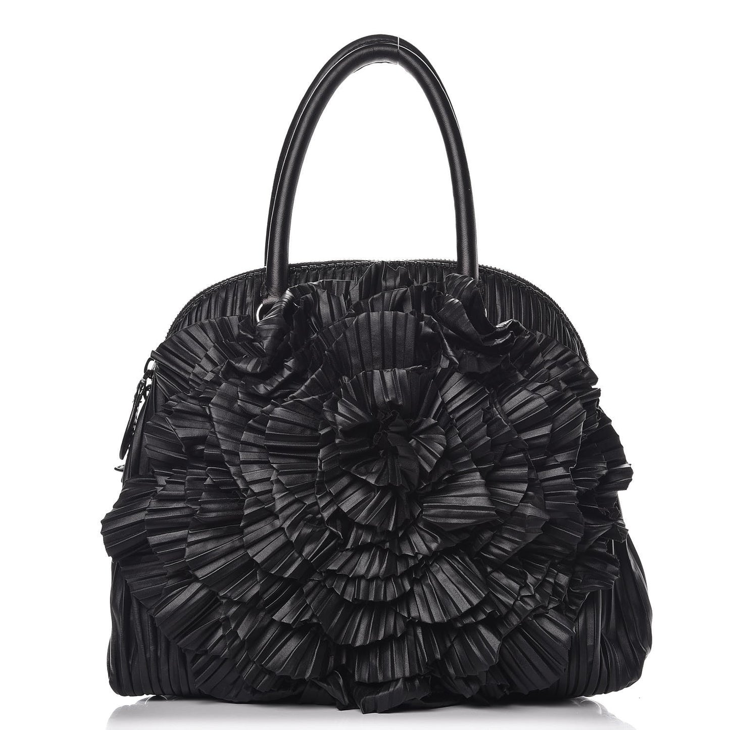 Nappa Pleated Petale Dome Tote Black