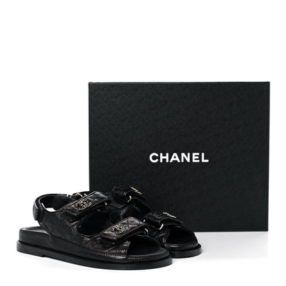 Chanel Grained Calfskin Velcro Dad Sandals 36.5 Black 9 of 9