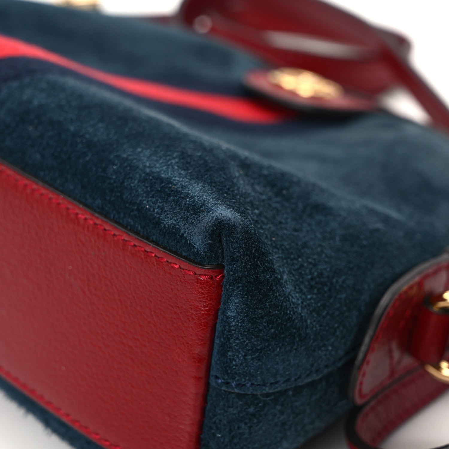 Gucci Suede Calfskin Web Small Ophidia Dome Shoulder Bag New Blue Romantic Cherry 12 of 12