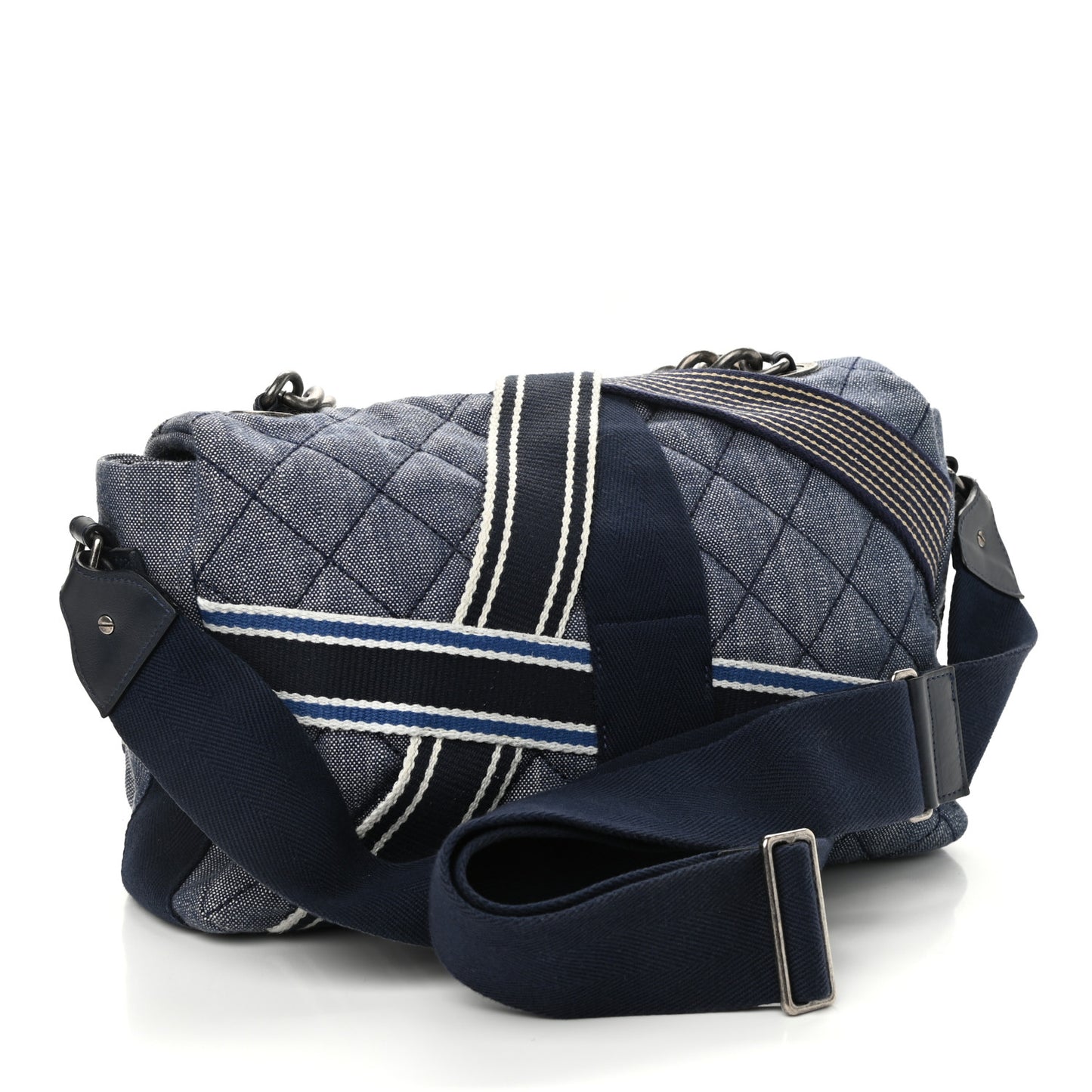 Denim Quilted Medium Airlines Buckle Messenger Bag Blue