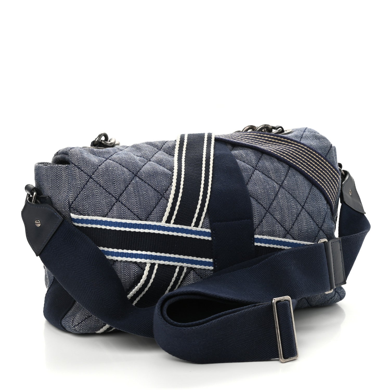 Chanel Denim Quilted Medium Airlines Buckle Messenger Bag Blue 3 of 10