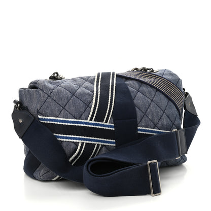 Chanel Denim Quilted Medium Airlines Buckle Messenger Bag Blue 3 of 10