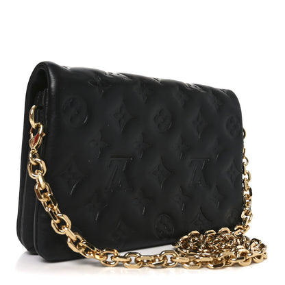 Louis Vuitton Lambskin Embossed Monogram Pochette Coussin Black 3 of 10