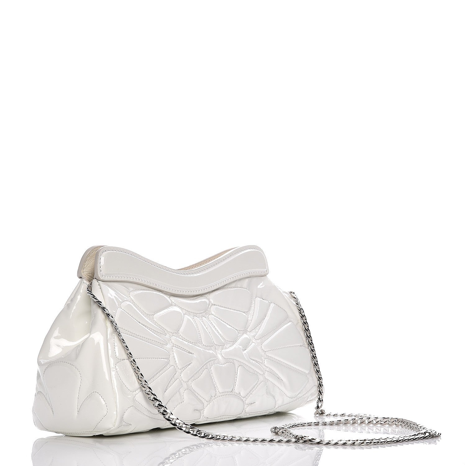 Miu Miu Vernice Patent Quilted Chain Clutch Bianco 3 of 7