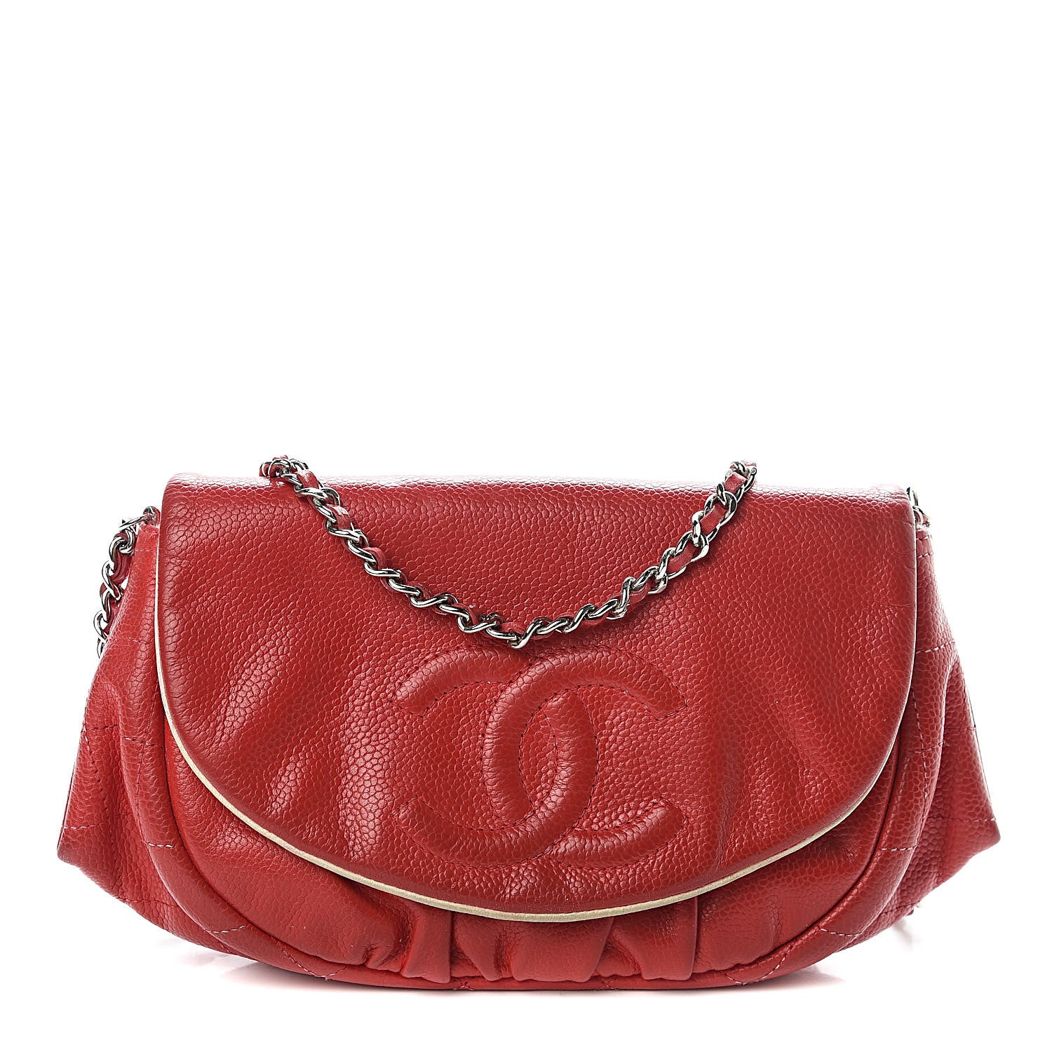 Chanel Lambskin Half Moon Wallet On Chain WOC Red 1 of 12