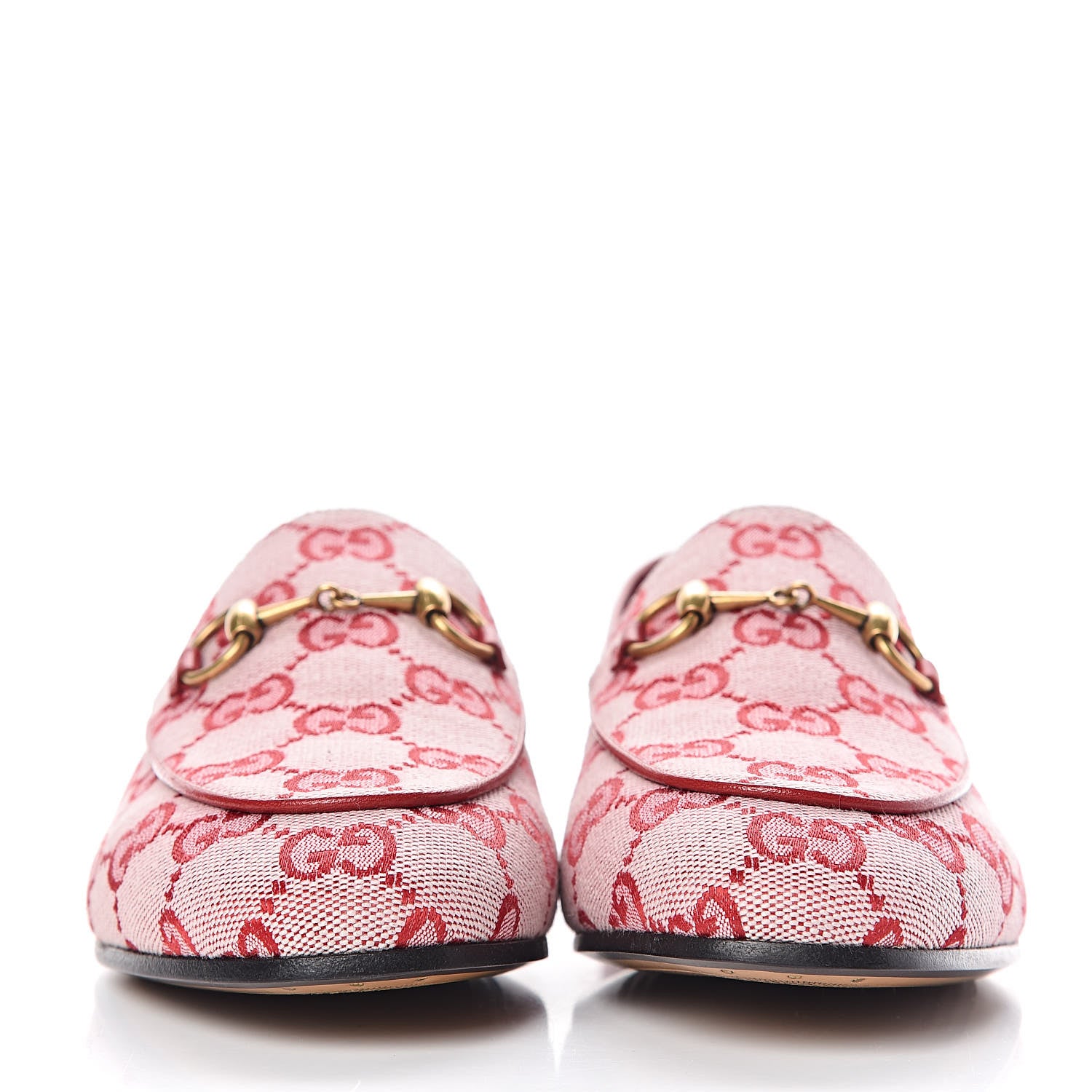Gucci Canvas GG Monogram Horsebit Womens Jordaan Loafers 36.5 Gardenia Hibiscus Red 2 of 9