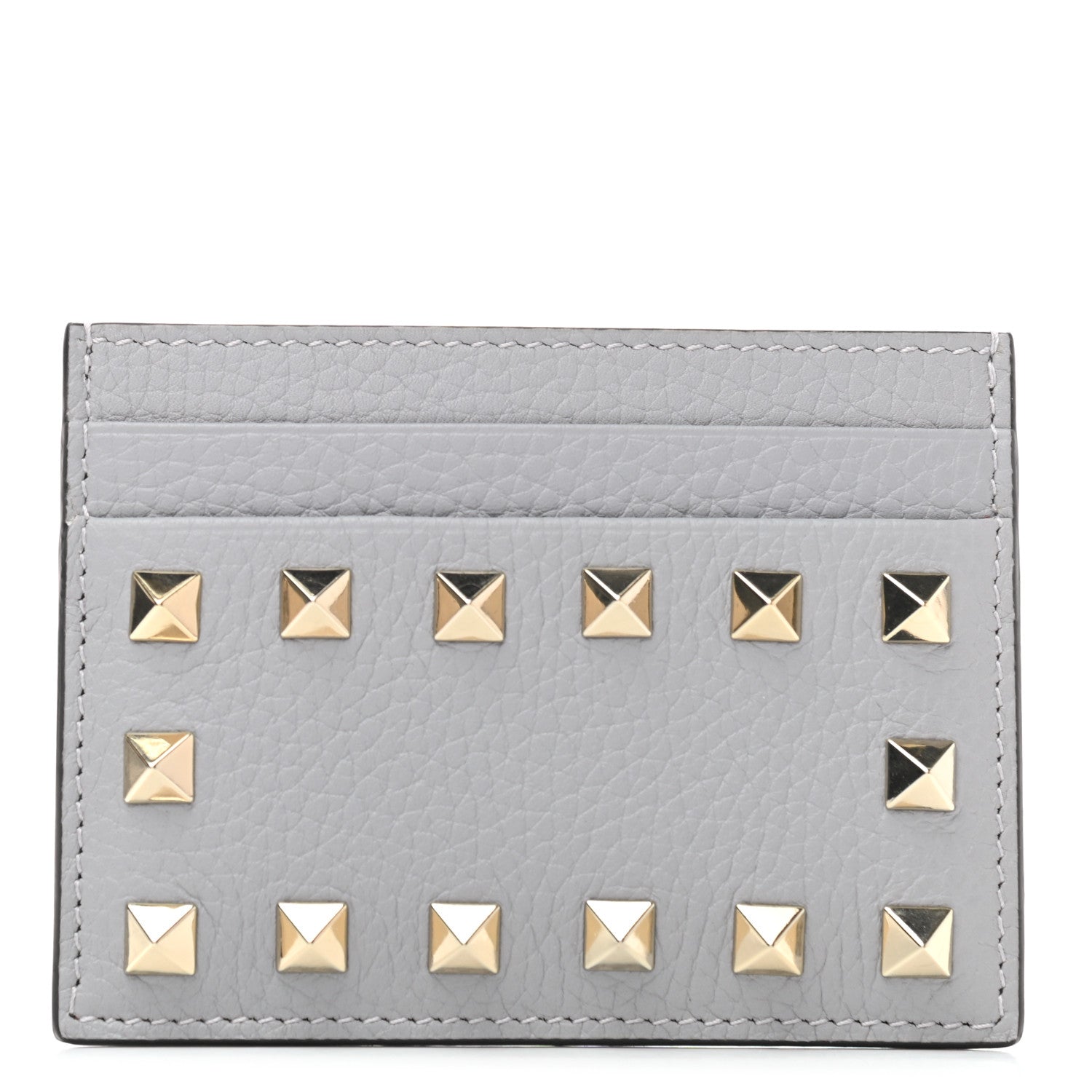 Valentino Garavani Pebbled Calfskin Rockstud Card Holder Grey 1 of 7