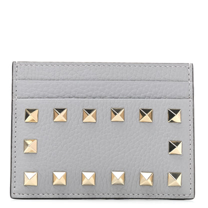 Valentino Garavani Pebbled Calfskin Rockstud Card Holder Grey 1 of 7