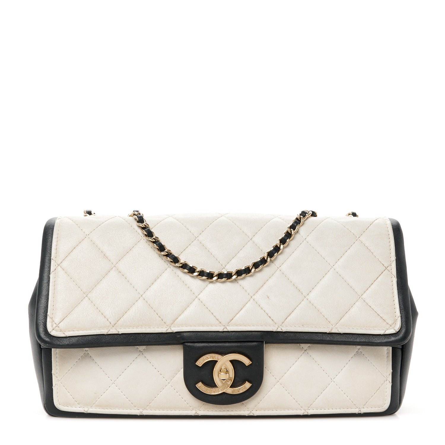 Chanel Calfskin Quilted Medium Graphic Flap White Black 1 of 12