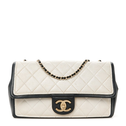 Chanel Calfskin Quilted Medium Graphic Flap White Black 1 of 12