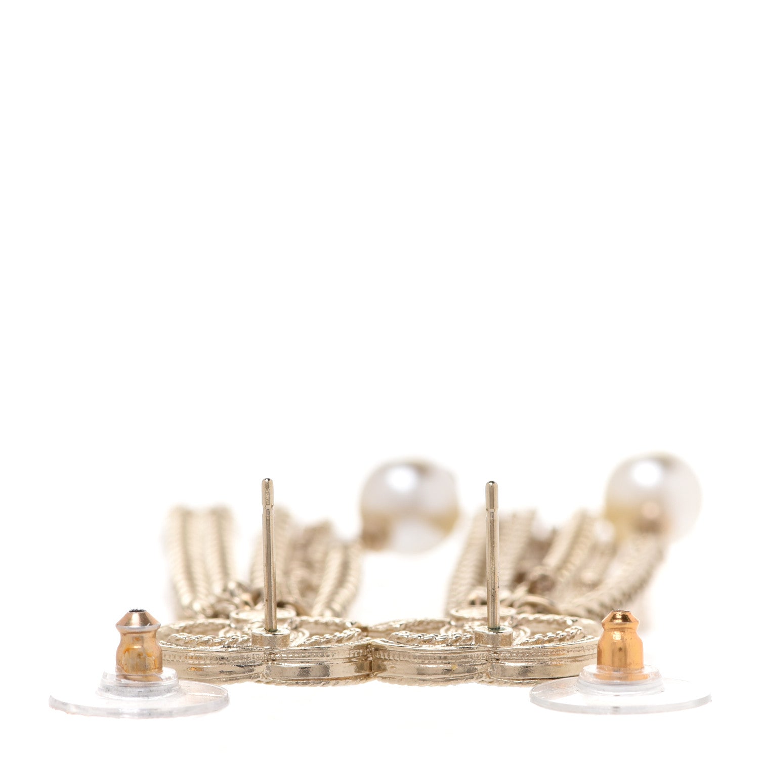 Chanel Glass Pearl CC Long Drop Earrings Gold 3 of 5